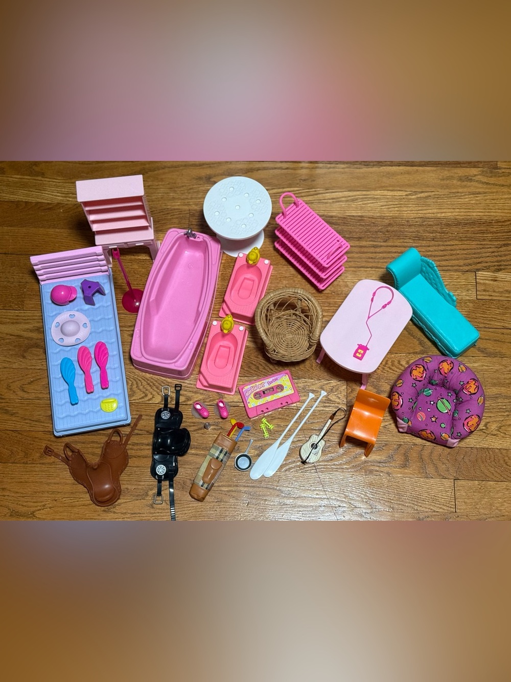 Vintage Barbie Accessory Lot (Bathtubs, Tables, Chairs, Etc.)
